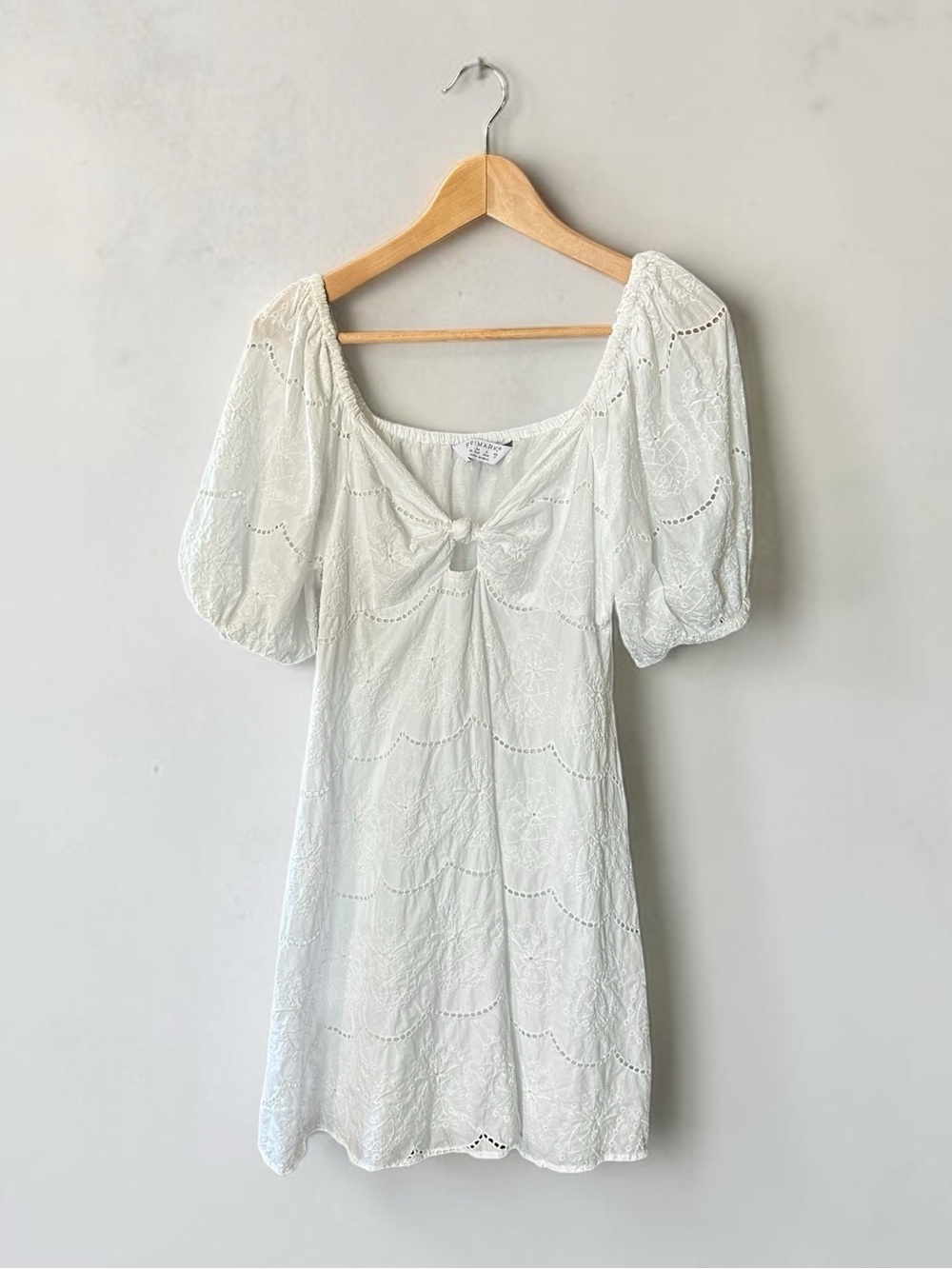Primark Embroidered Eyelet Babydoll Mini Dress Sweetheart Neckline White Size 6